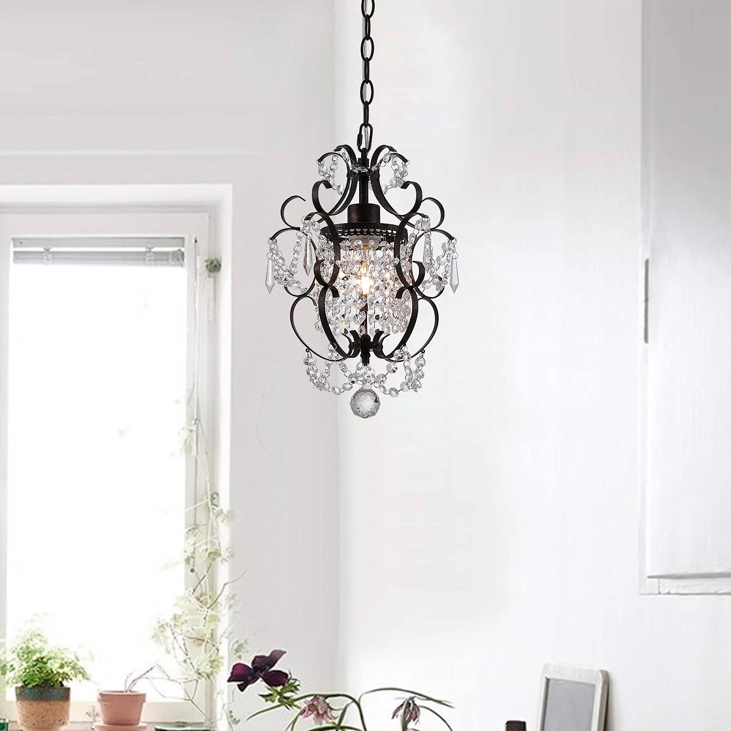 RAYMALUX Mini Bronze Plug-in Chandelier, Metal Ceiling Light Fixture for Bedroom, Living Room, Dining Room