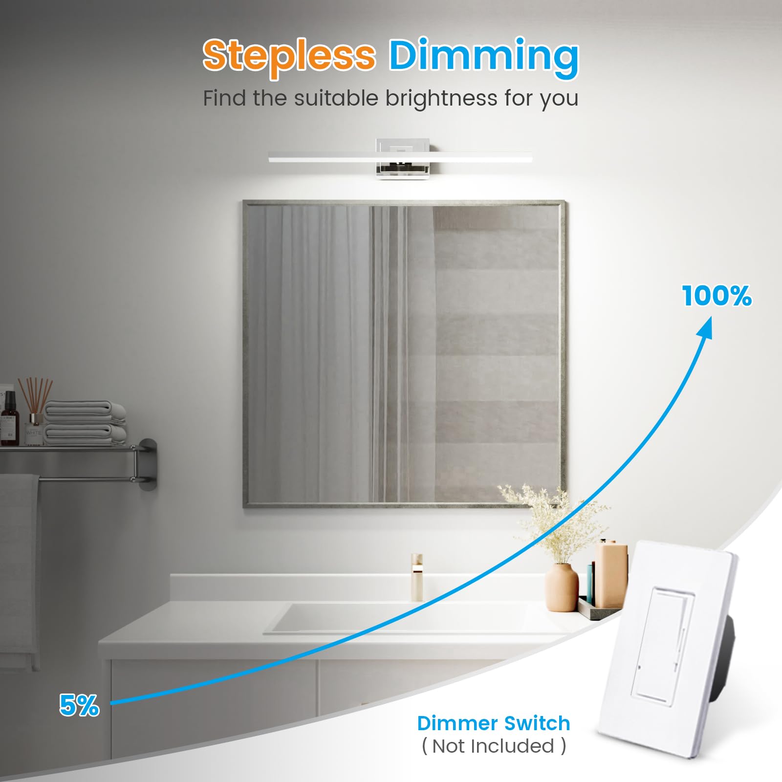 VOLISUN Bathroom Vanity Light Fixture, 31.5 inch, Rotatable, 18W Dimmable LED, Chrome, Model 21322ZM