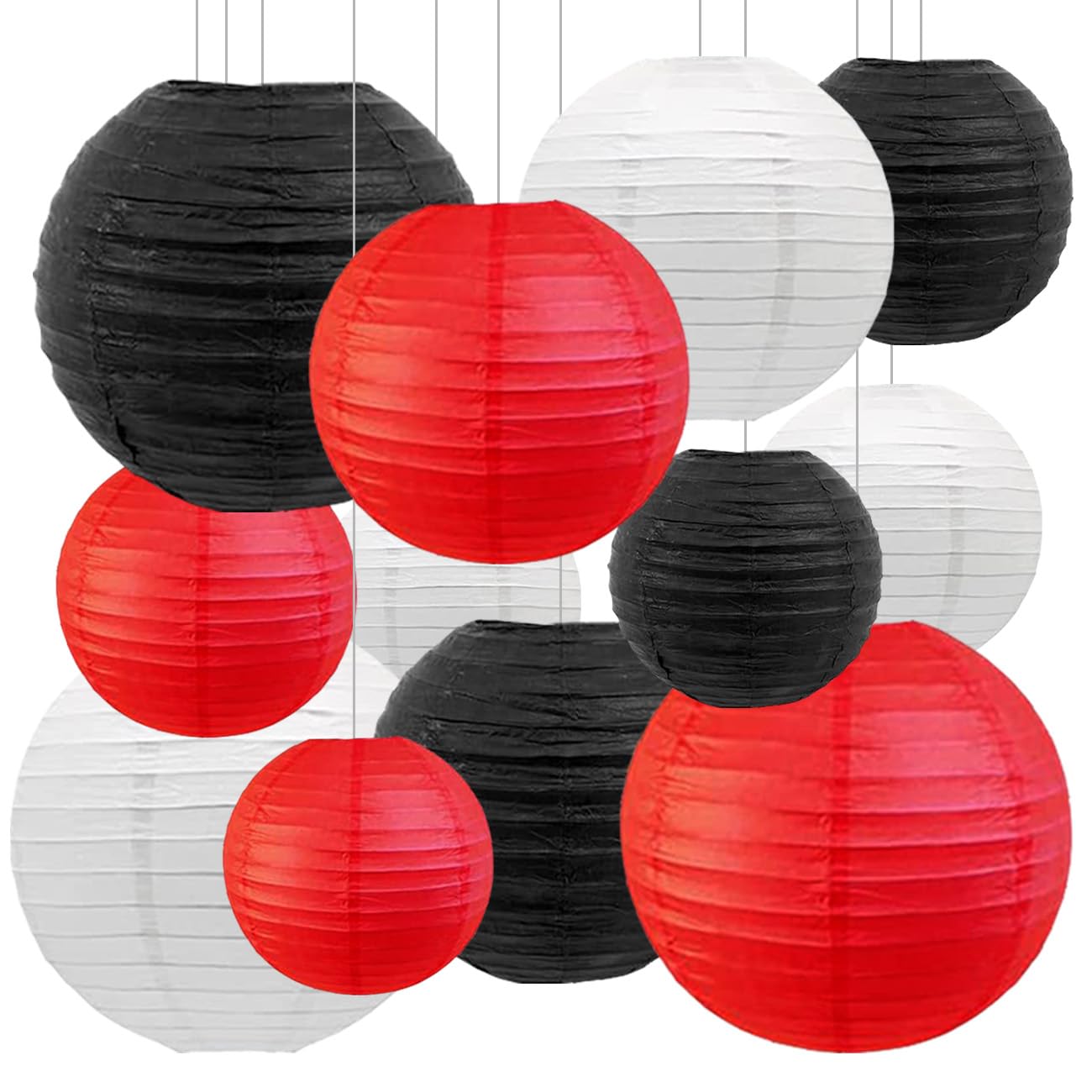 Siprkaict Paper Lanterns Party Decorations,12Pcs Red Black White Hanging Paper Lantern For Birthday Party Decoration