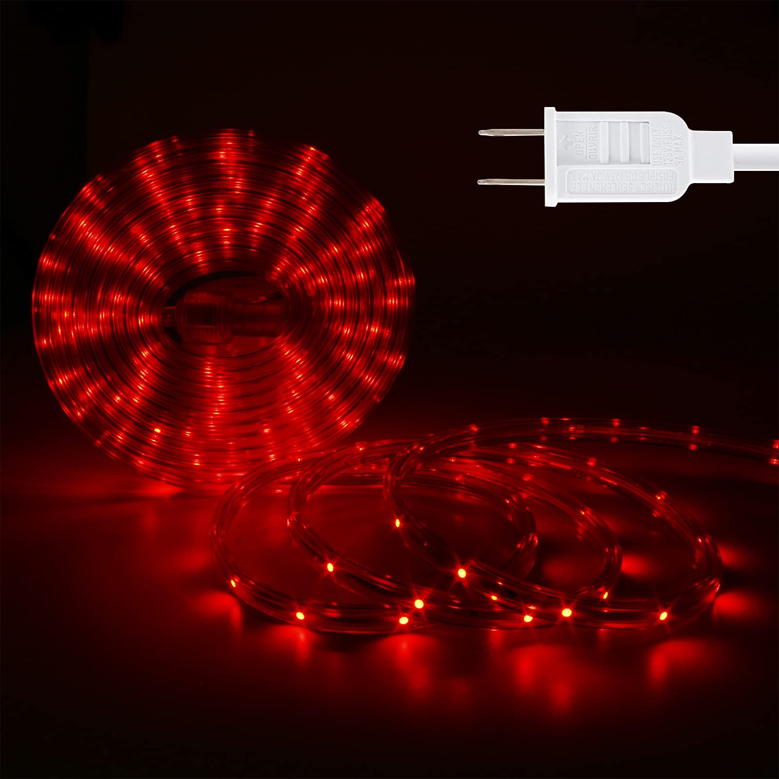 Areful LED Rope Lights, 33ft Red Flexible Strip, Waterproof, Plug-in for Home, Holiday, Garden, Patio Decoration