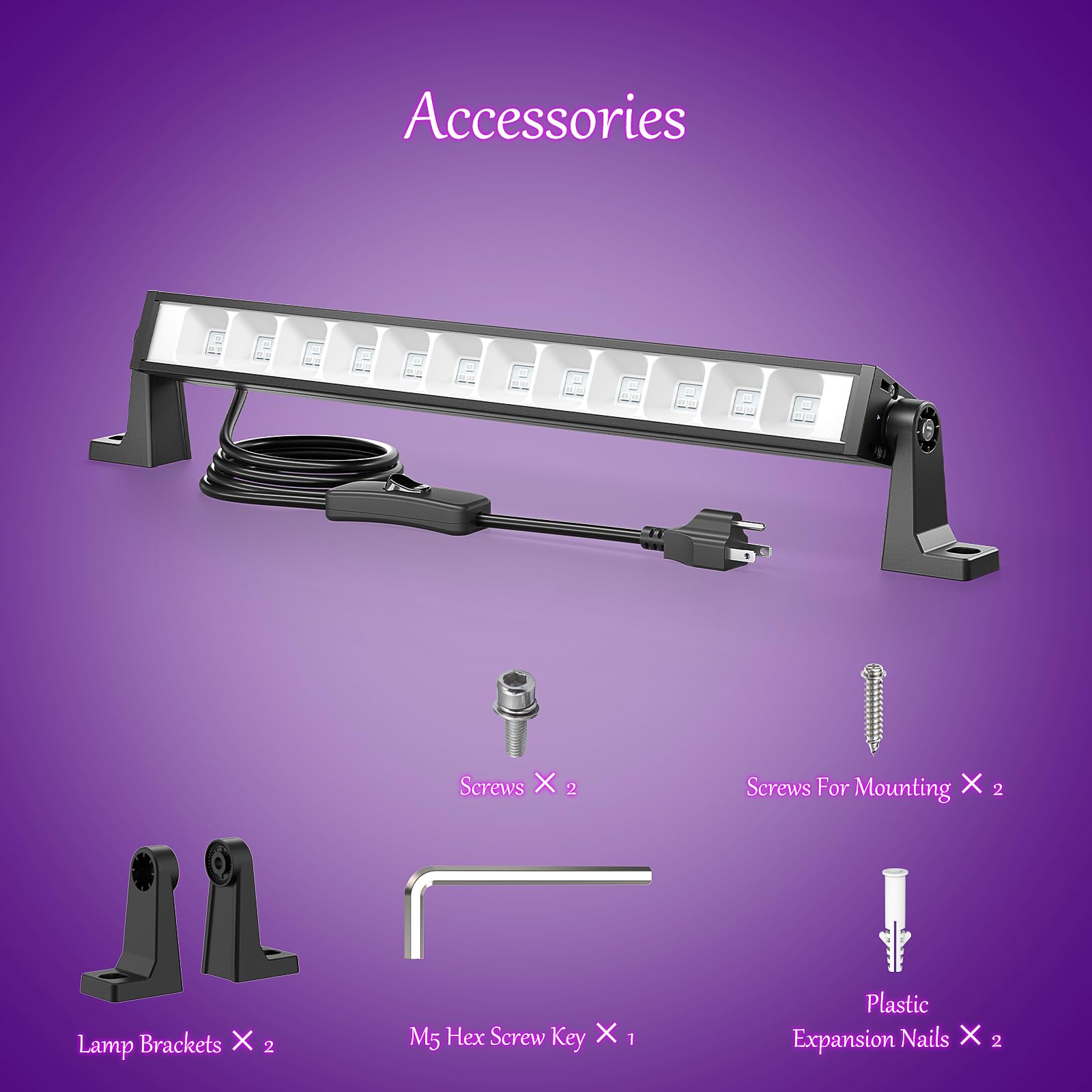 42W Led Black Light Bar, 36 Leds Blacklight Flood Light With Plug And Switch, Light Up 24X24Ft Area, Glow Lights For Halloween Party, Bedroom, Stage Lighting, Fluorescent Poster, 2 Pack