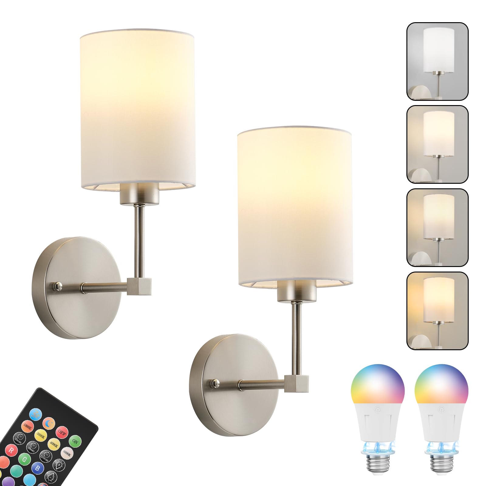 KARTOOSH Battery Operated Wall Sconce Set of Two, Wireless Rechargeable, Dimmable, 13.5 Inch, Nickel, Model ZM213BNC35-N1