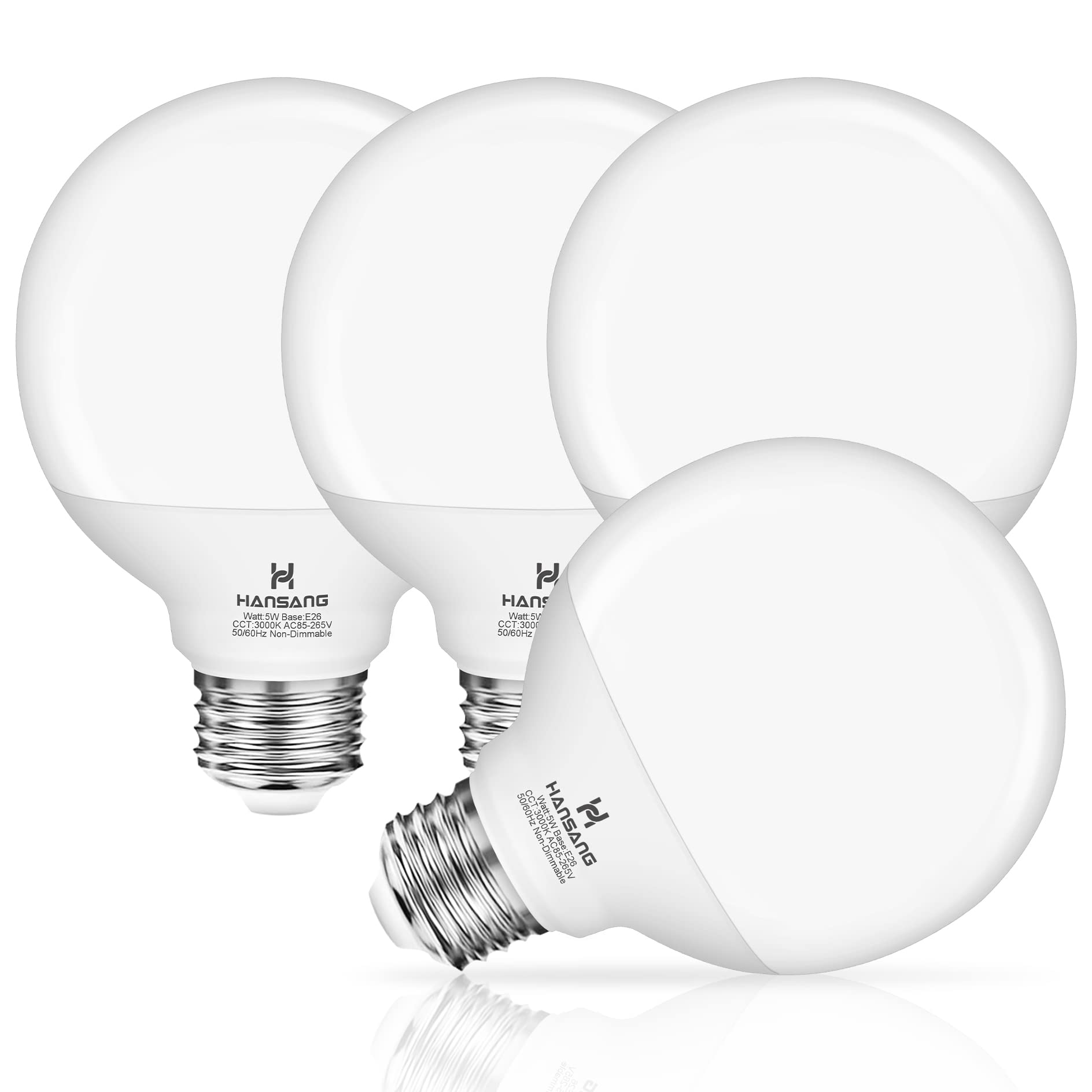 Hansang G25 Led Globe Light Bulbs 3000K Warm White, Vanity Light Bulb 60W Incandescent Equivalent, E26 Standard Base, 5W Decorat