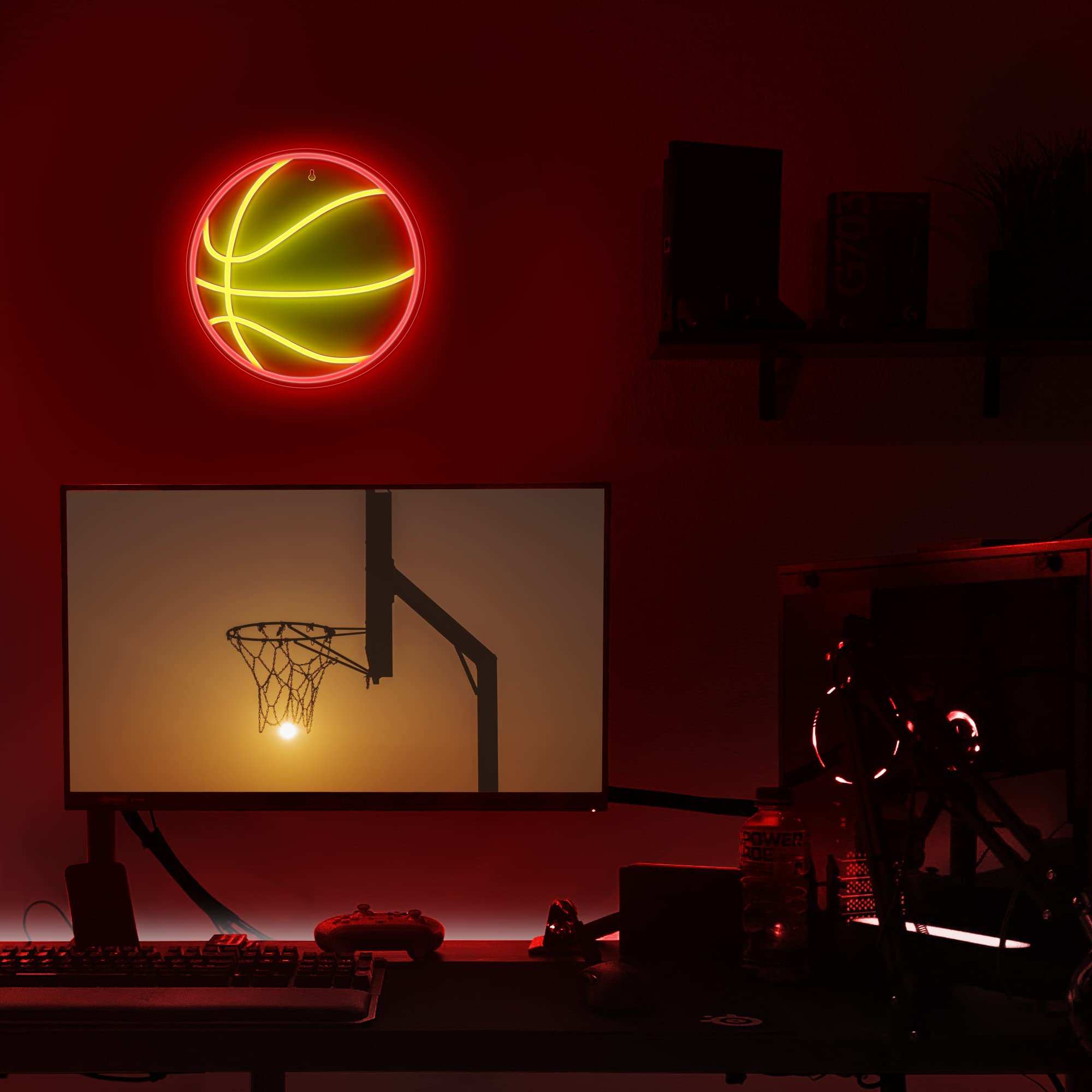 Lumoonosity Basketball Neon Sign - LED Wall Decor for Game Room - Red&Yellow - Model NS-Basketball Red&Yellow