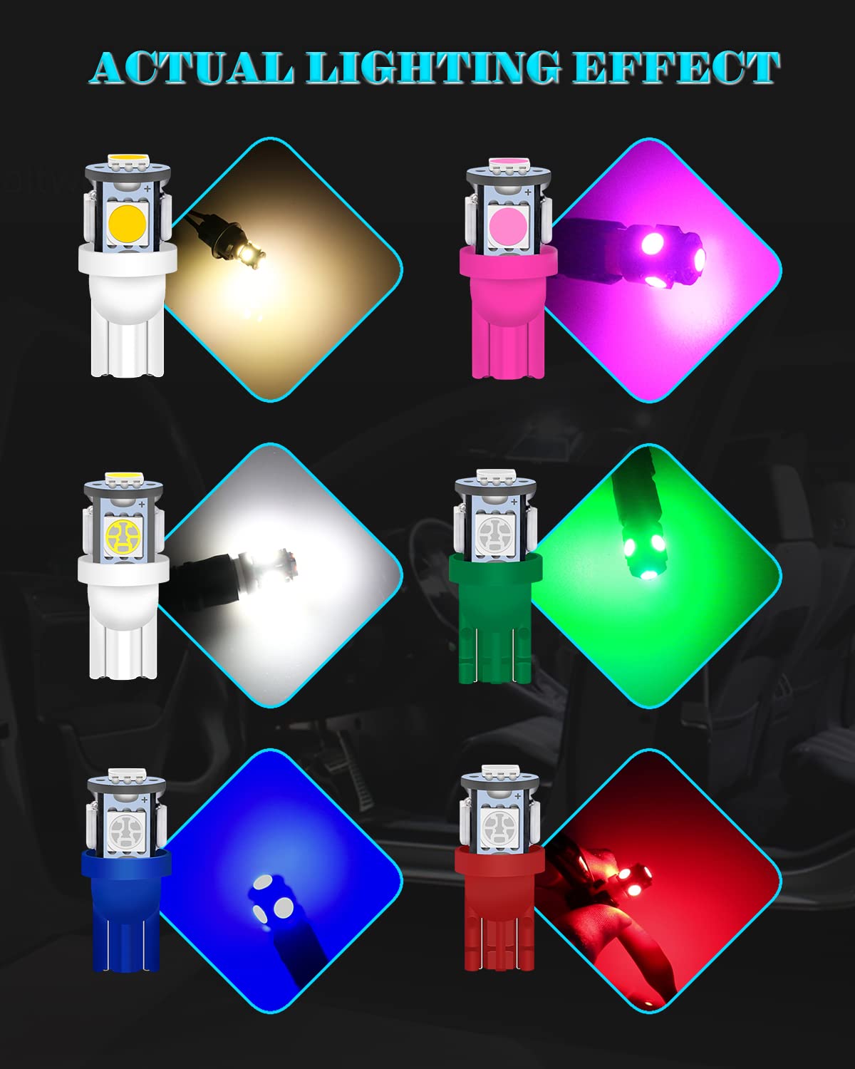 Alopee 30 Pack (6 Colors Mixing) 194 Led Bulb T10 Wedge Led Bulb 5Smd-5050 168 Led Bulb, 921 2825 Led Bulb W5W 158 501 Led Light
