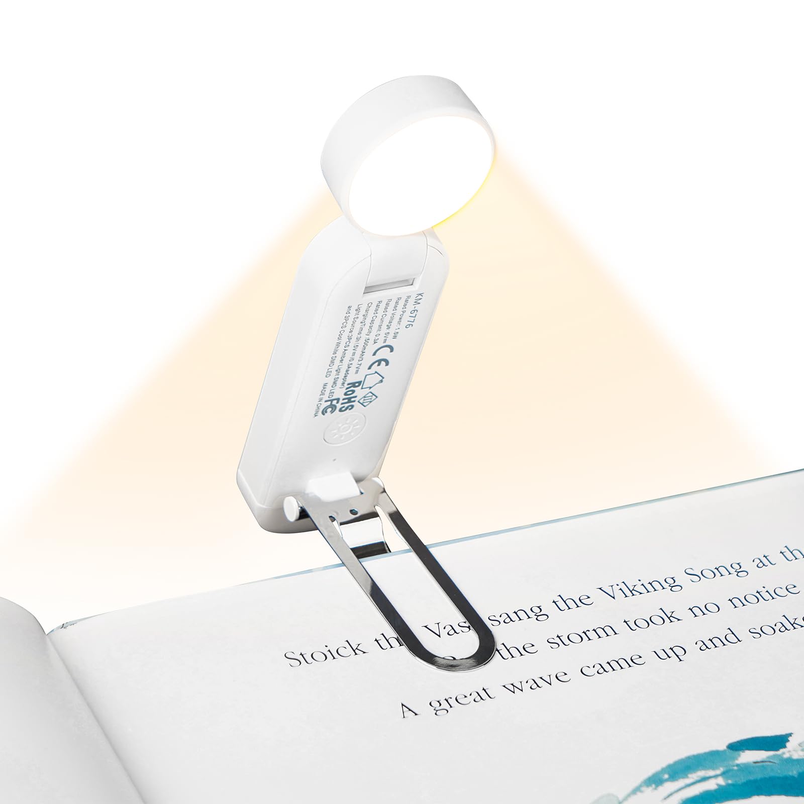 Vavofo Usb Rechargeable Book Light, Blue Light Blocking, Amber Light Clip On Bookmark Shaped Reading Light, Eye Care 6 Leds Book Light For Bookworms Reading In Bed With 9 Lighting Modes (White)