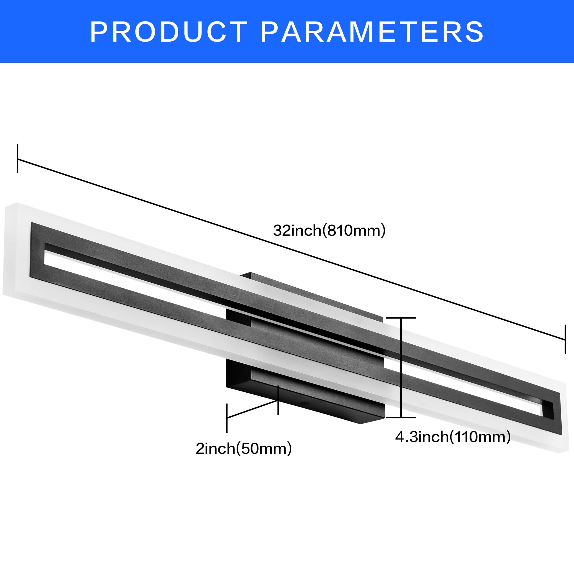 SOLFART Bathroom Light Fixture Over Mirror 32 inch Black LED Dimmable Adjustable with APP Control Model S8300-810mm-6000K-TY