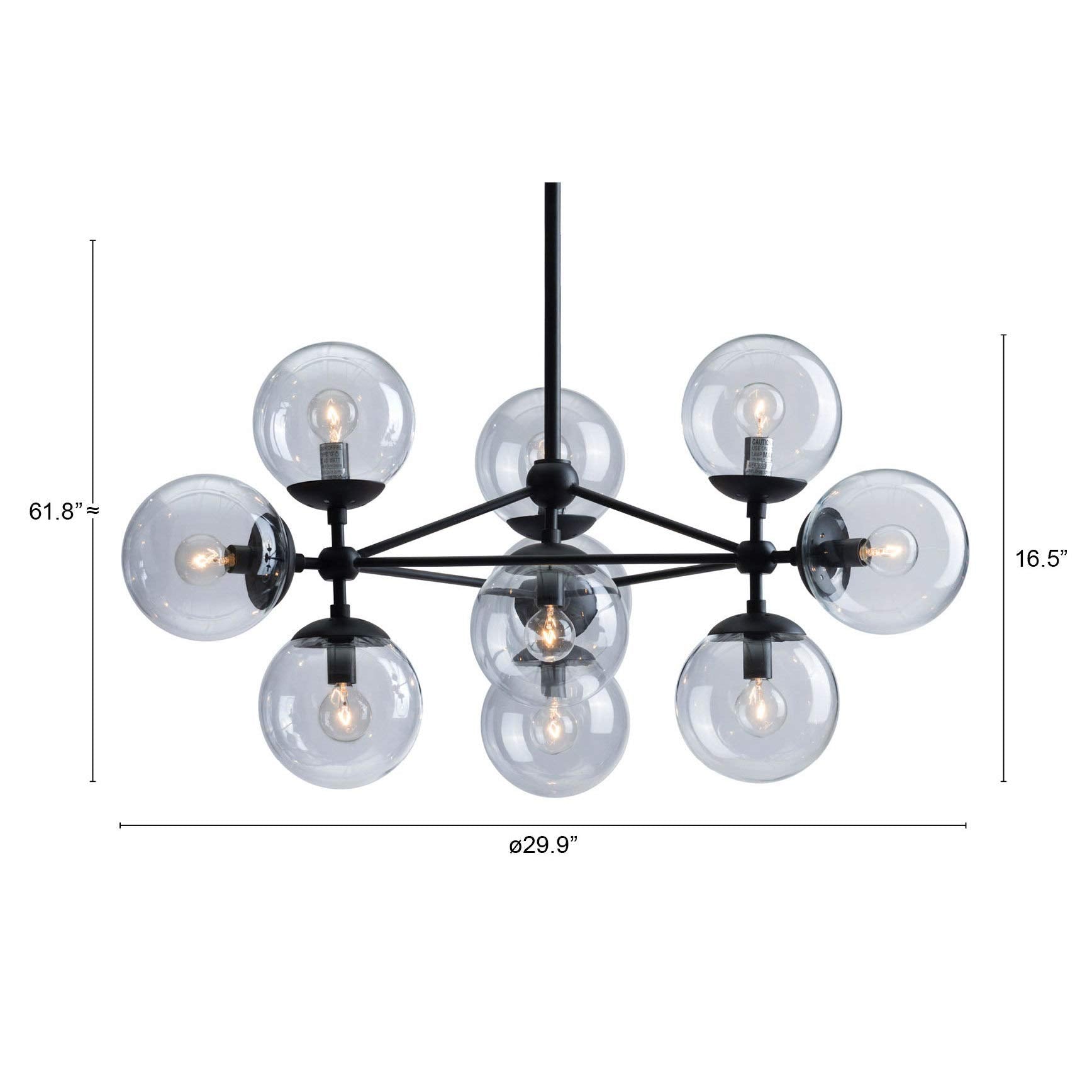 Zuo Belfast Black Ceiling Lamp - 30&quot;W X 62&quot;H Alloy Steel Modern Lighting Fixture