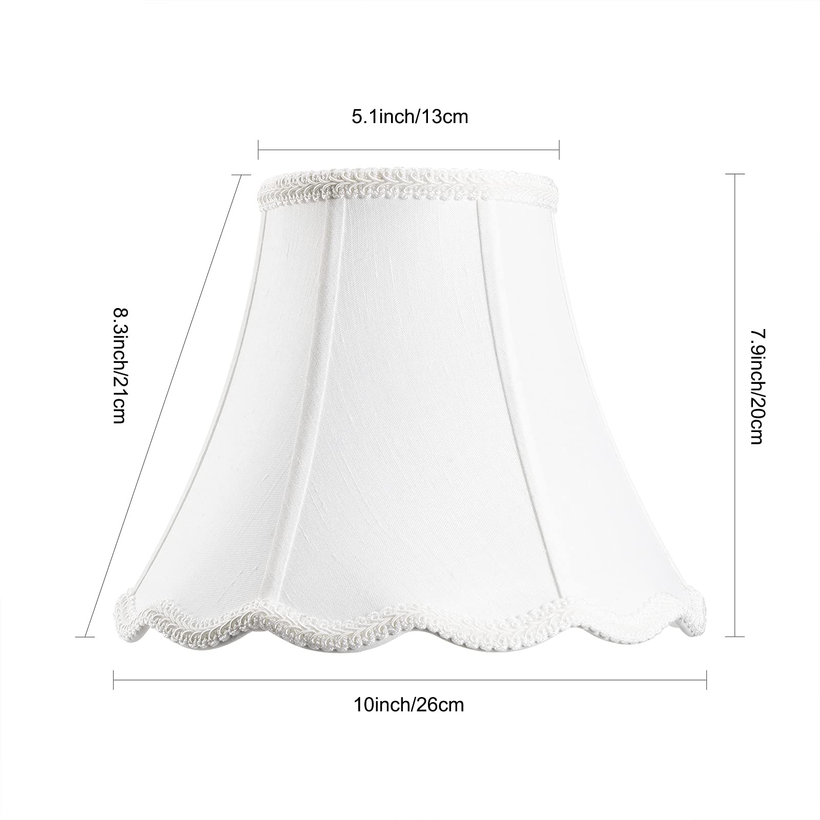 Saangseon White Bell Scalloped Lamp Shade 5'' Top X 10'' Bottom, Brass Spider, 8'' Height