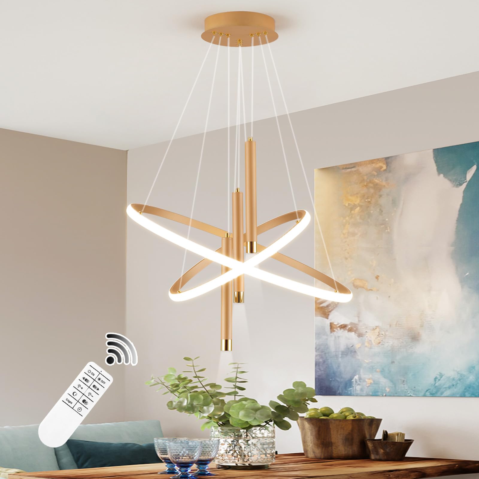 Oranoor Led Gold Modern Chandeliers For Dining Room Bedrooms Living Room, Dimmable 24In 5250Lm Kitchen Pendant Lamp Dining Room 