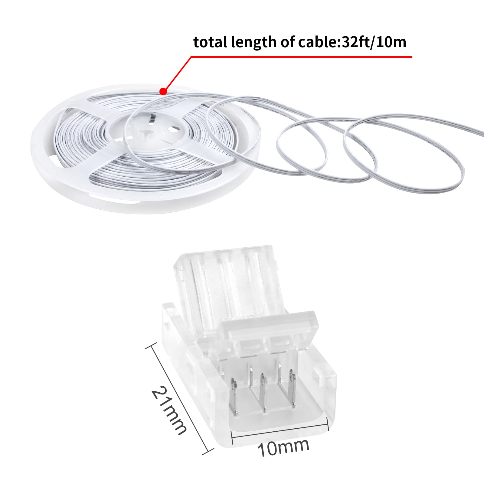 Rgbzone 3 Pin 10Mm Led Connector Kit With 32.8Ft 3 Pin Extension Cable And 10 Pcs 3 Pin Led Strip To Wire Connectors For 10Mm Ip