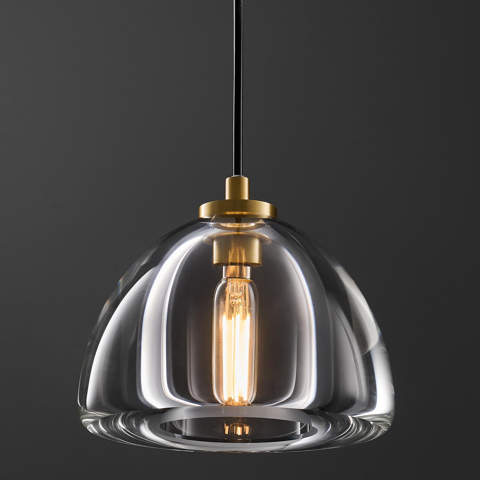 Crystal Pendant Light Kitchen Island: 7 Vintage Brass Hanging Lights above Dining Table - Modern K9 Crystals Lighting over Kitchen Sink - Elegant Gold Hemispher Pendants Light Fixtures Bulbs Included