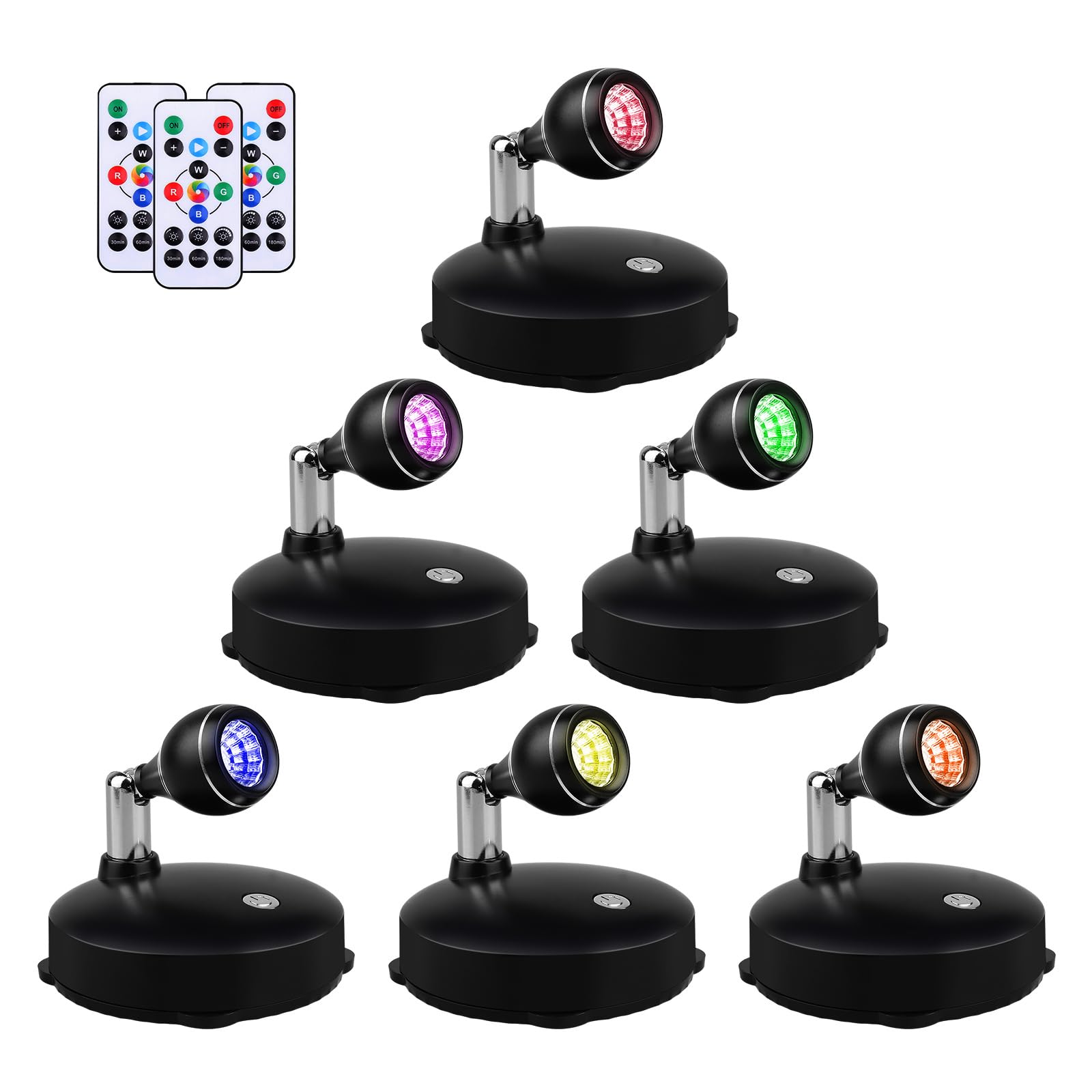 Leastyle 6 Pack Battery Operated Led Spotlight With Remote, Dimmable Accent Lighting