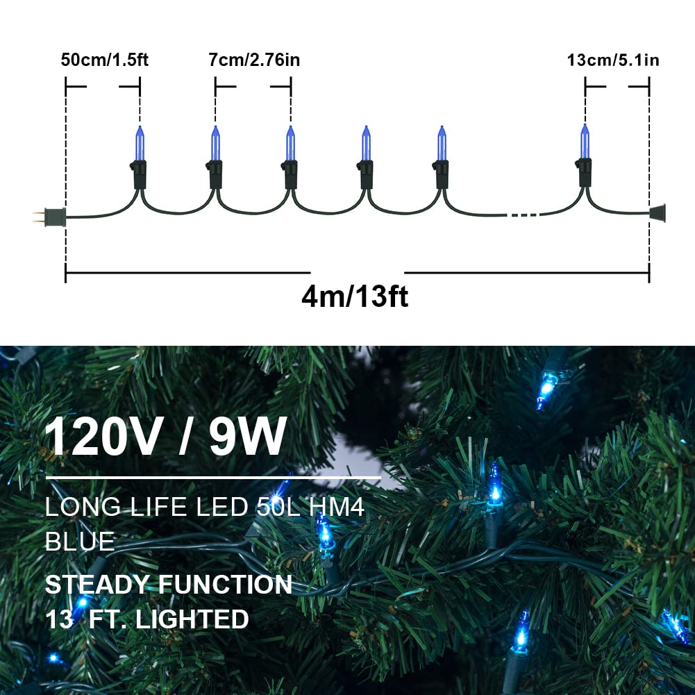 Hopolon 50 Led Blue Mini Fairy String Lights, 13Ft White Wire, 2Pack For Halloween, Christmas, Indoor/Outdoor Décor