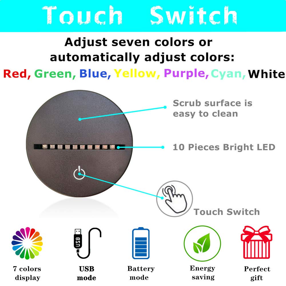 i-CHONY Dinosaur Night Light - T-Rex 3D Lamp, 7 Color Changing, USB, Touch Control, Kids Room Decor, Xmas Gift