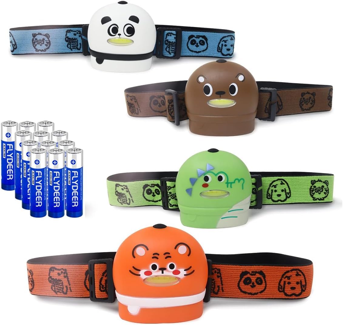 Kunhe Kids Headlamp 4 Pack - Colorful Camping Essentials For Boys & Girls, Perfect Christmas Gift