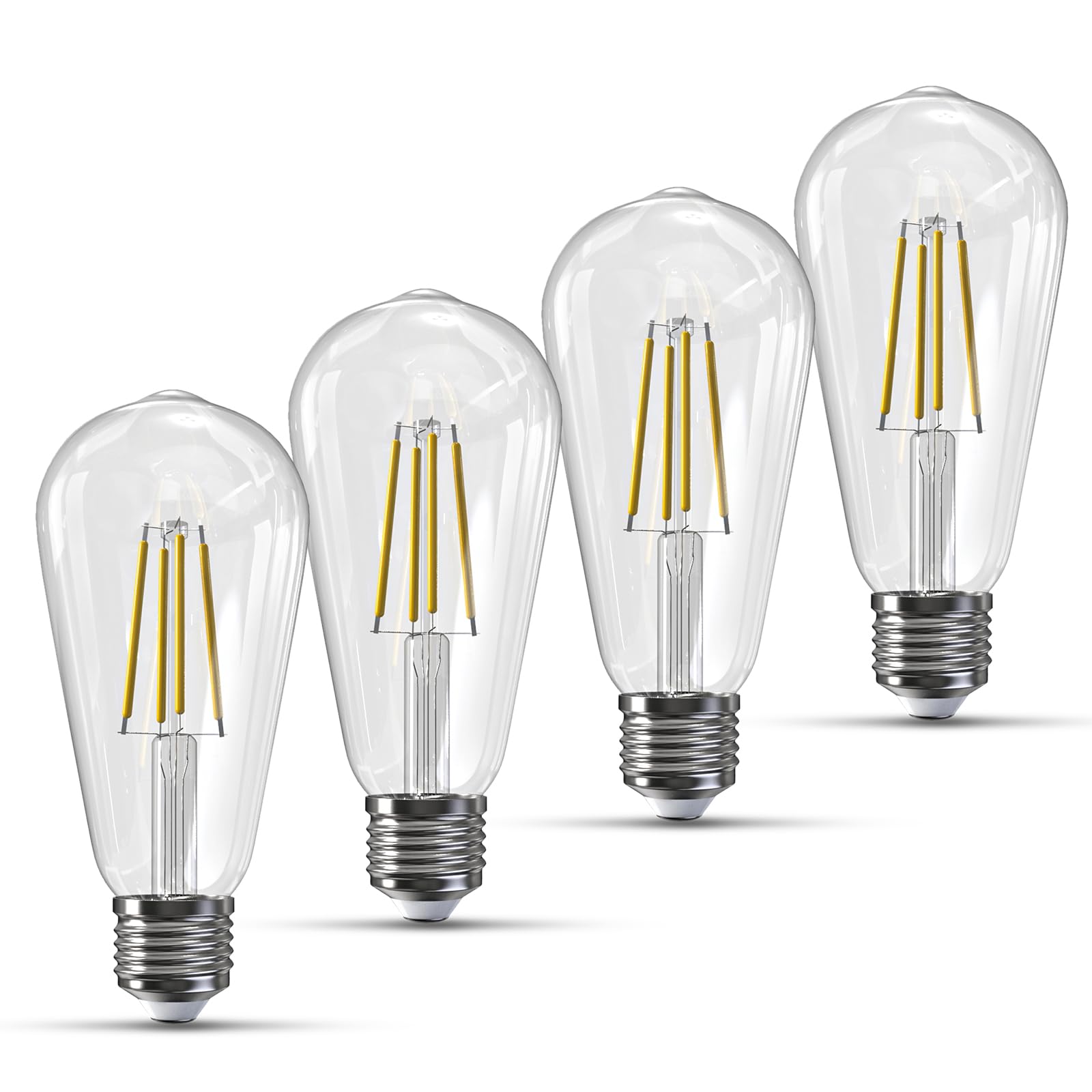 Jensense E26 Edison LED Light Bulbs 7W 60W Equivalent Dimmable 800 Lumen 4000K Natural White 4 Pack Glass