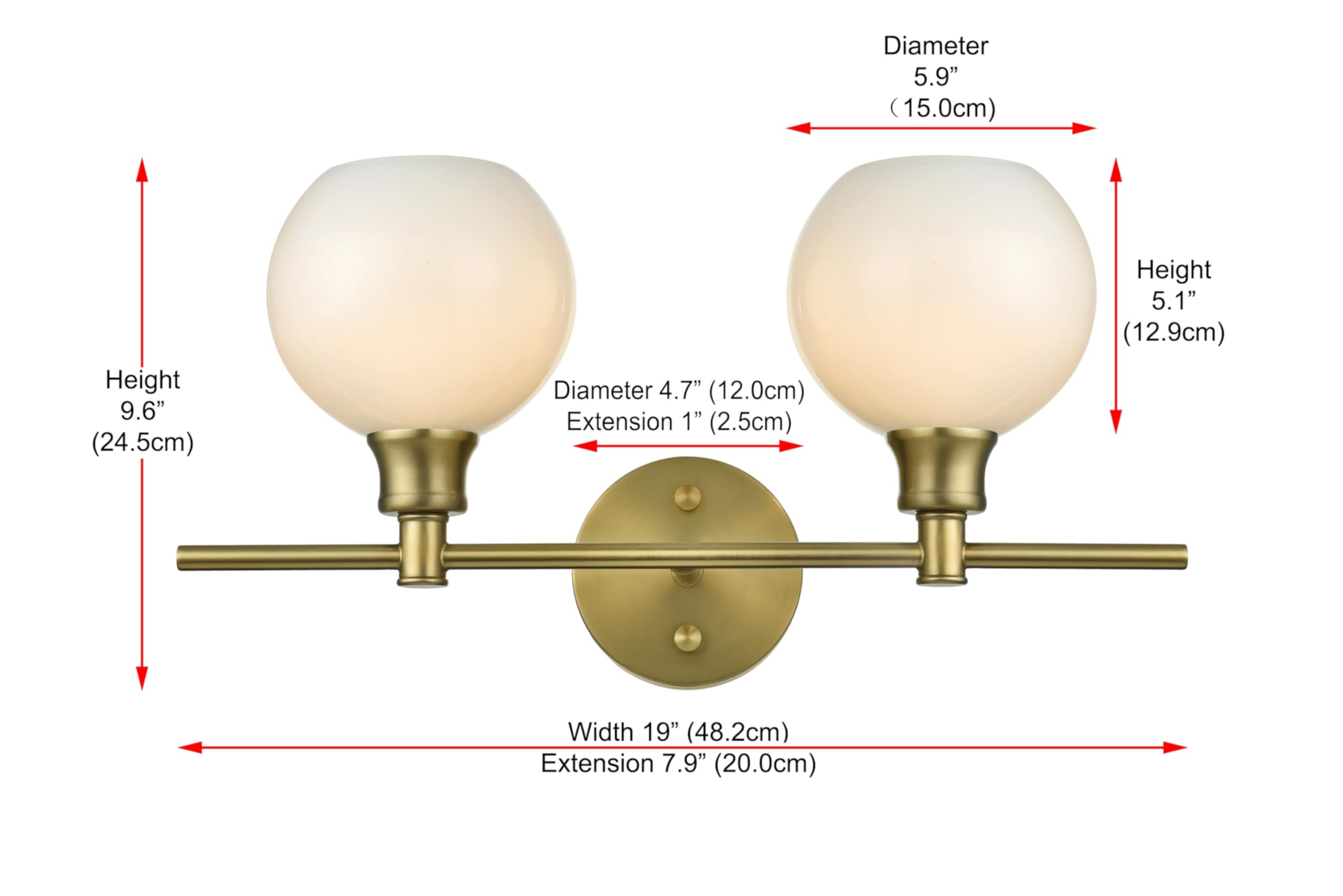 Living District Collier Industrial Mid-Century Modern 2 Light Entryway and Bathroom Wall Sconce in Brass and Frosted White Glass