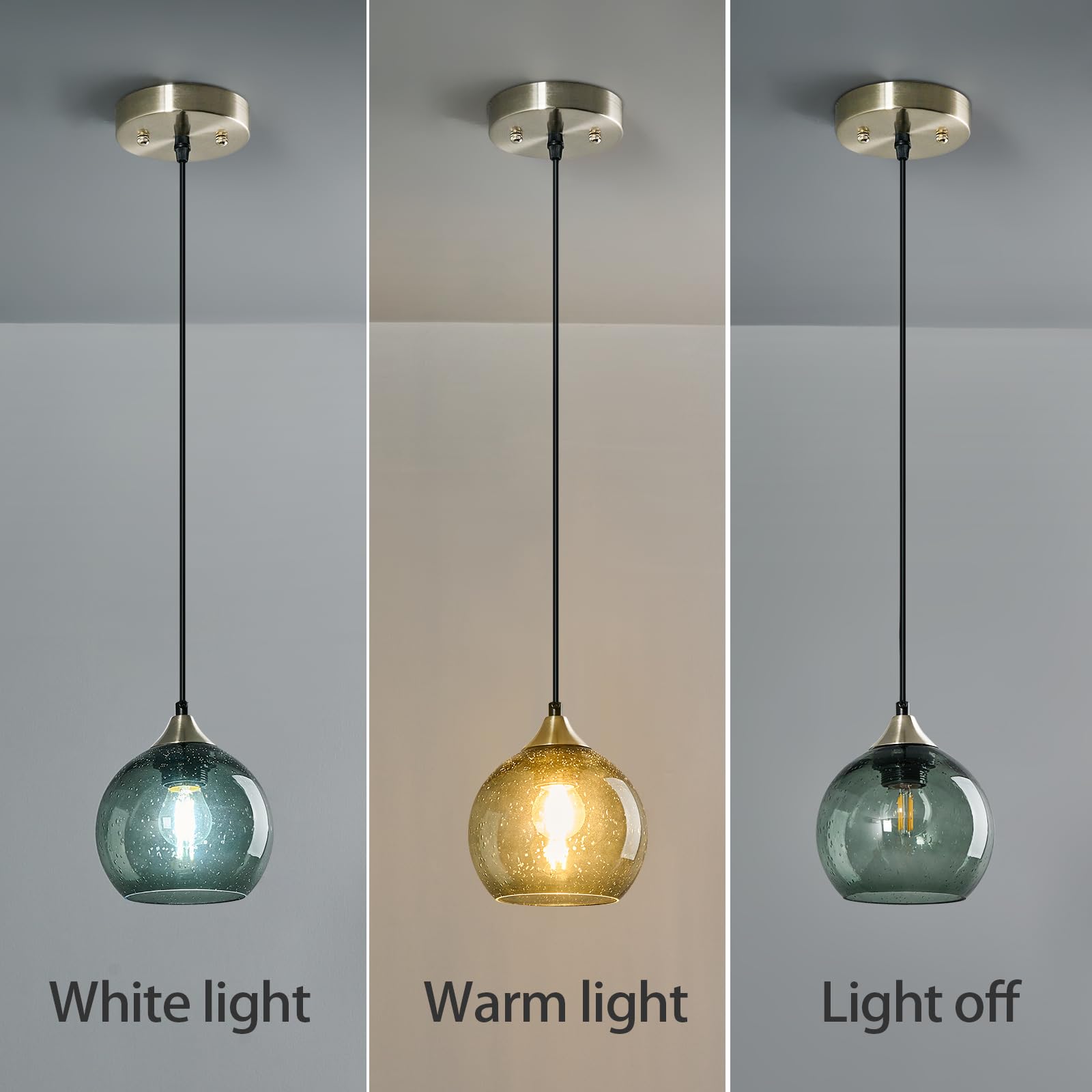 LBSQJ Glass Pendant Light Fixture - Modern Gray Green Globe Pendant for Kitchen Island, Bedroom, Dining Room - 5.9in, 1-Pack, Model LBSQJ-460