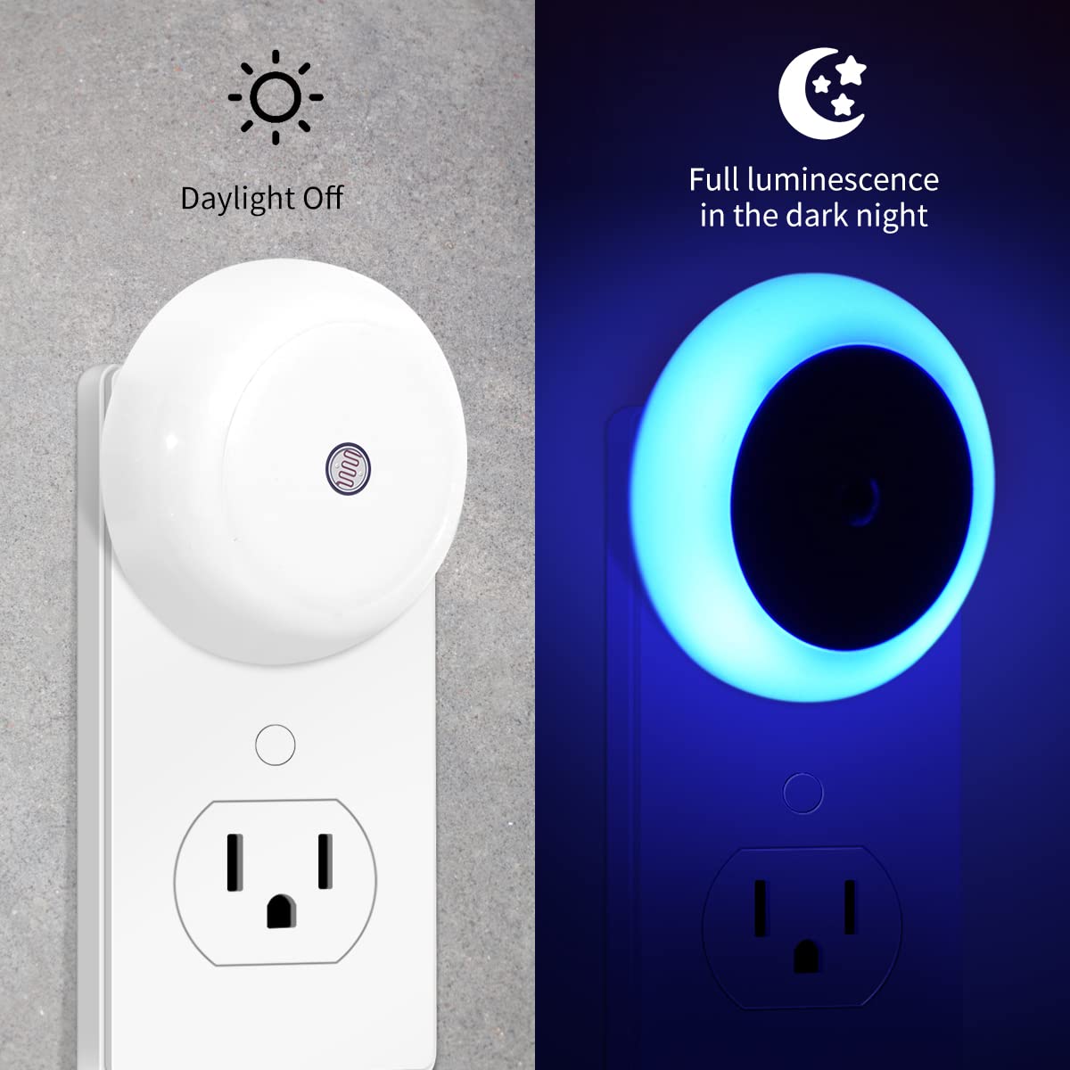 Kinur 6 Pack Blue, Led Night Lights Plug Into Wall With Dusk To Dawn Sensors, Plug In Night Lights For Kids Room, Bedroom, Bathr