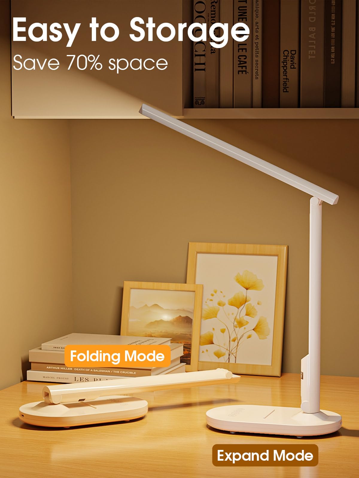 LEDLAY Foldable LED Desk Lamp for Home Office, 3 Color Modes & 4-Level Brightness, Rechargeable USB-C Study Light, Space-Saving