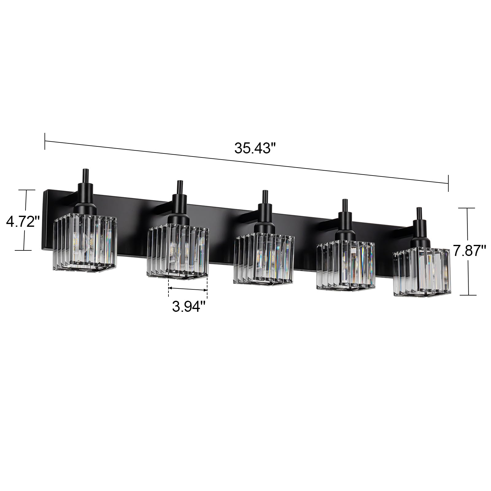 Huoku Black Crystal Bathroom Vanity Light 5-Light Modern Bathroom Lighting Fixtures Over Mirror Wall Light Fixtures