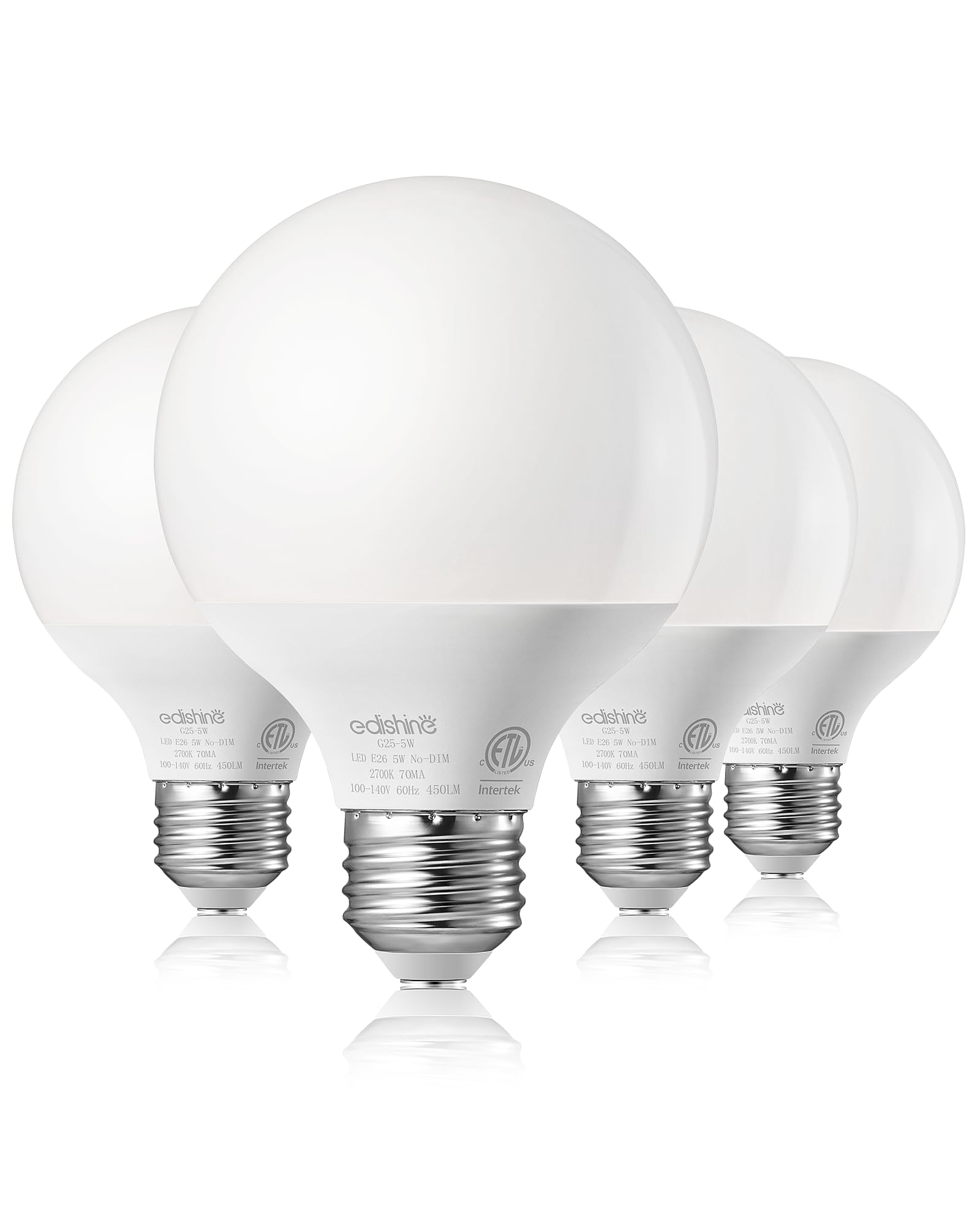 Edishine Vanity Light Bulbs, G25 Led Bathroom Light Bulbs, 25 Watt Equivalent Globe Light Bulb, Cri90+ 2700K Warm White 450Lm, E