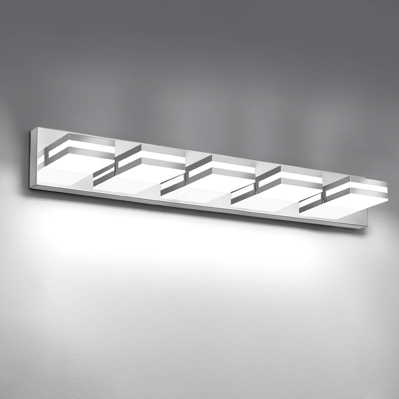 IZORRO LED Modern Bathroom Lights Fixtures(5-Light Dimmable) Chrome Acrylic Wall Lighting Vanity Lights for Bathroom Over Mirror - 6000k 30In (No Assembly Required)