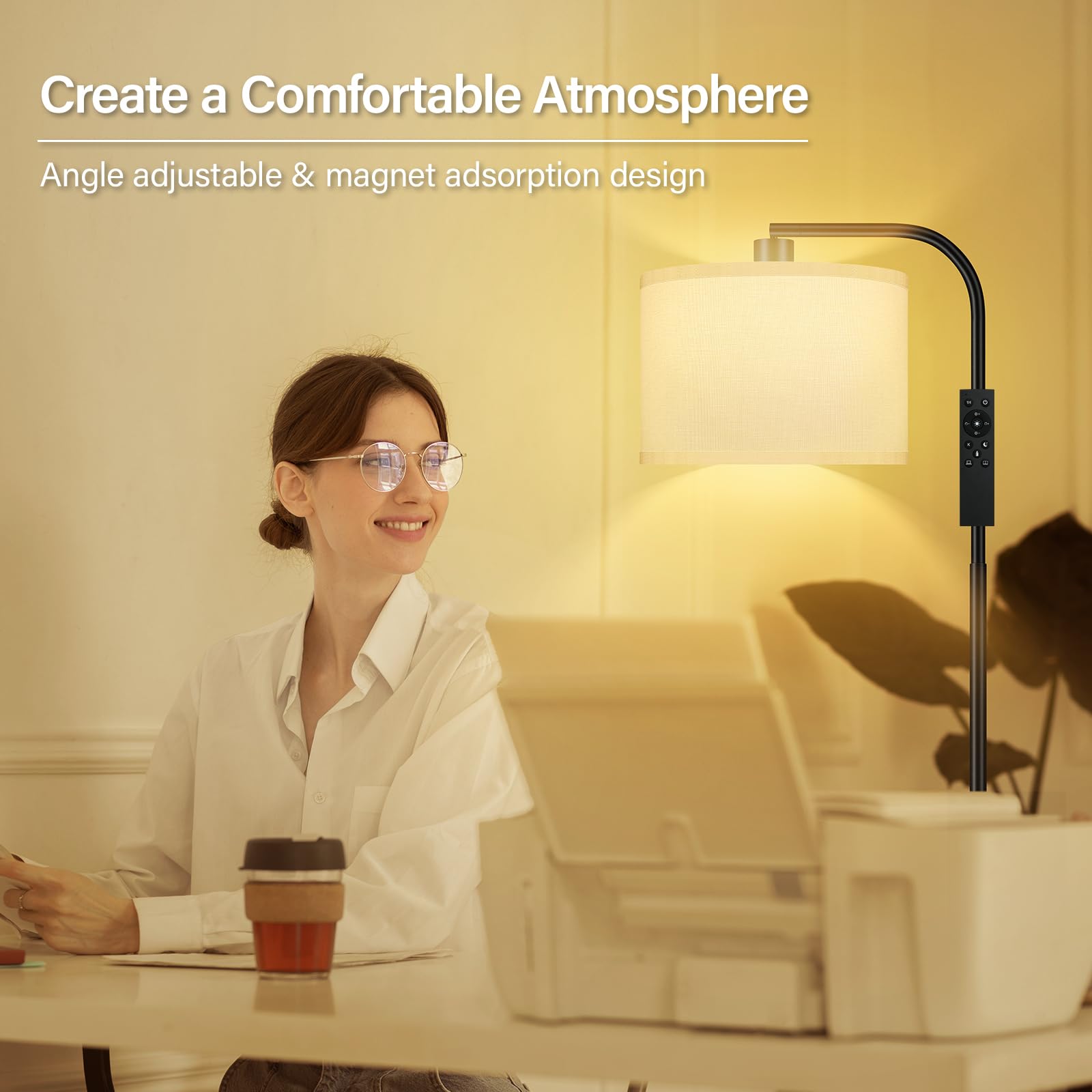 Boostarea Dimmable Floor Lamp For Living Room,Arc Sofa Lamps With Remote Control,Stepless Dimmable & Colors Temperature,2700K-65