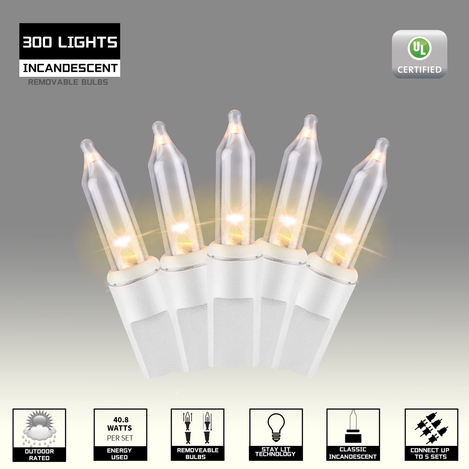 Justpro 300Lights(2*150L) Warm White Extra-Bright With End Connectors Christmas Decorative Lights 19.44M Ul Certified Mini Strin