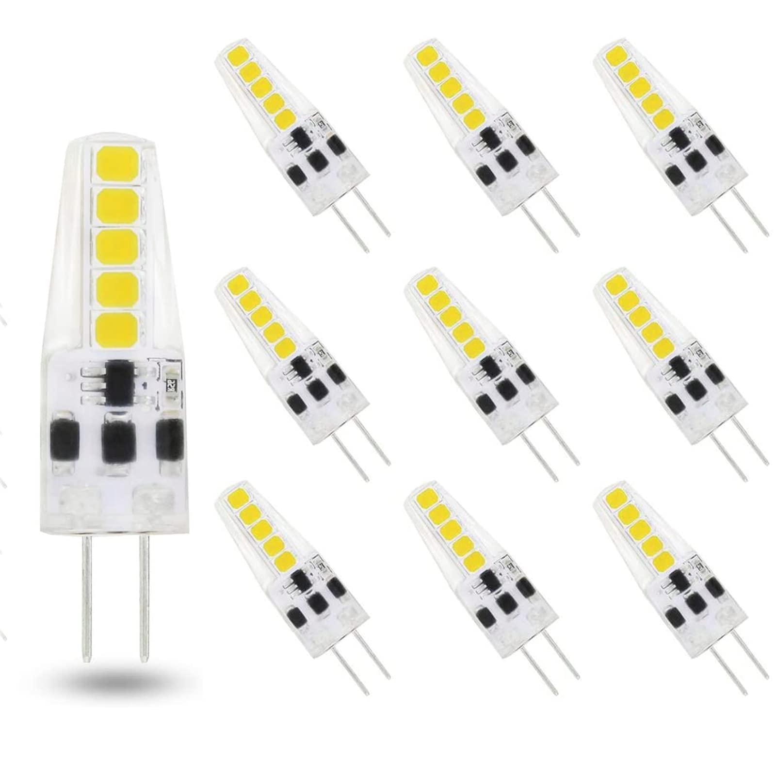 Dopkuss G4 Led Bulb 10 Pack Bi-Pin Base Ac 12V 24V G4 Led Bulb 2W 20W Halogen Replacement 6000K Warm White Dustproof Shockproof 