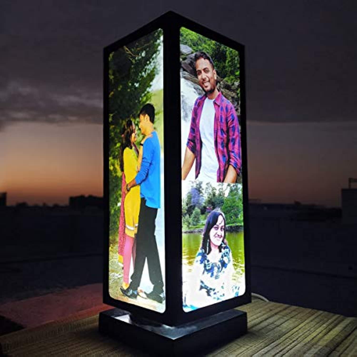 ZOCI VOCI Anniversary Gift- Nostalgia Flora- Acrylic Rotating Photo LED Lamp (Black- Tall)