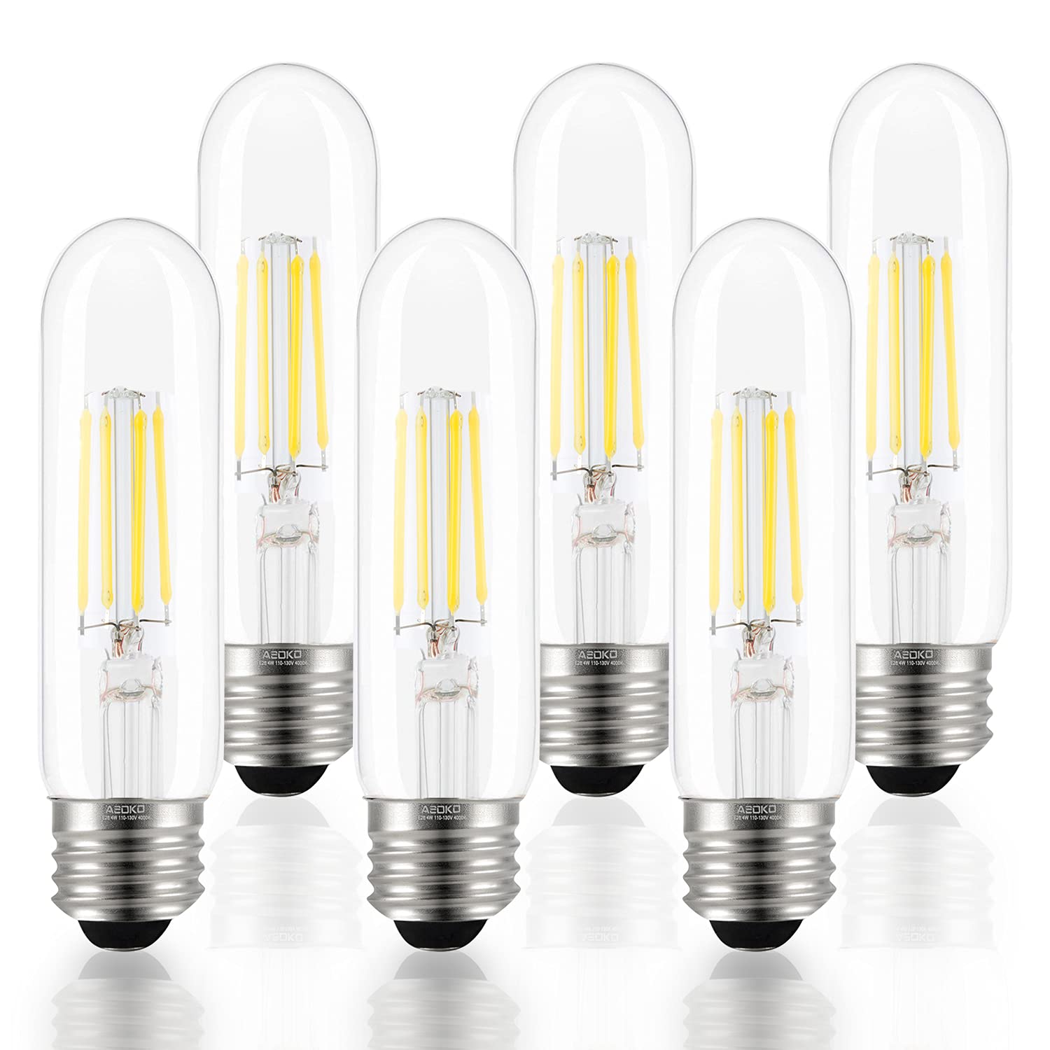 T10 Led Bulbs Daylight 4000K Led Tubular Edison Light Bulbs 4W Dimmable Tube Vintage Led Bulbs 40 Watt Equivalent,E26 Medium Bas