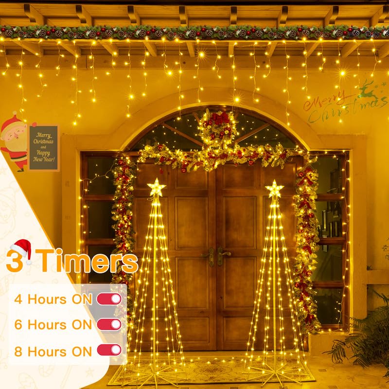 Ollny Icicle Lights 306Led, Color Changing With Remote, 25Ft Waterproof Holiday Lights, Warm White To Multicolor, Model Hg-29V306Bc