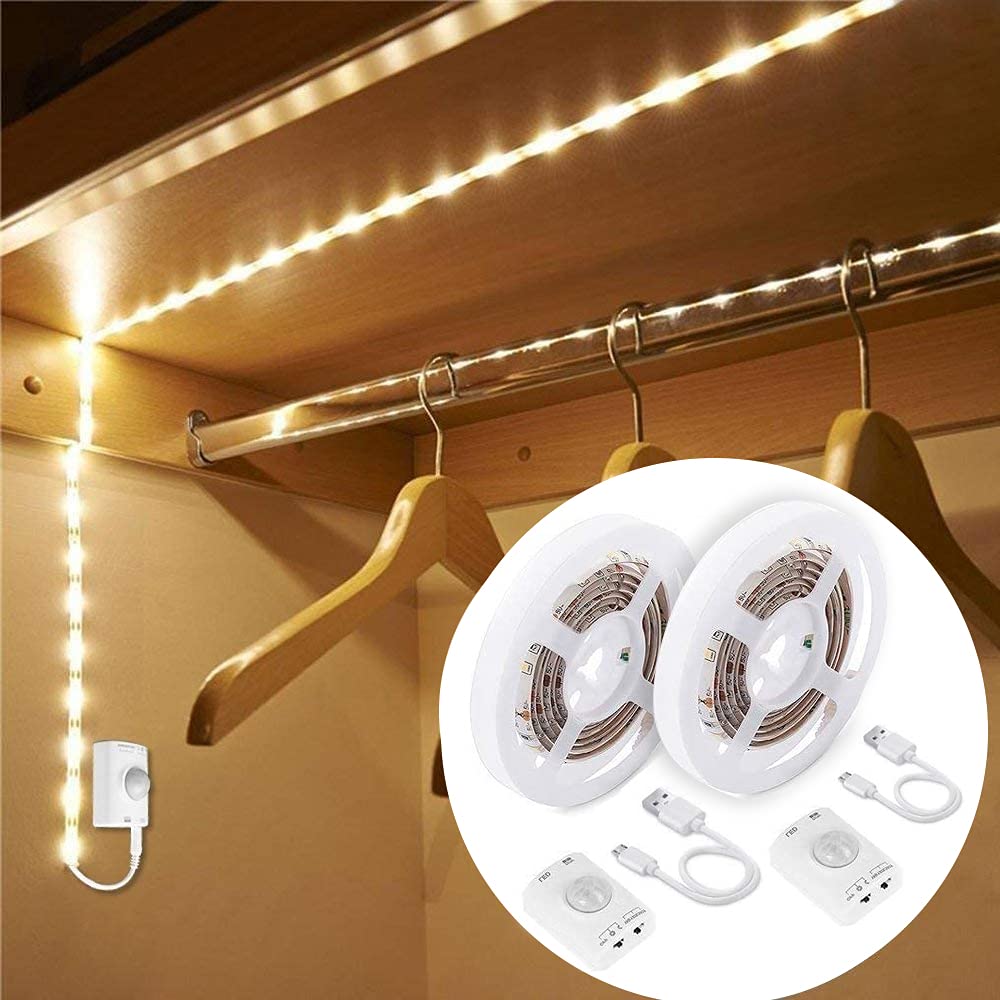 Luxjet 2 Pack Warm White Motion Sensor Led Strip Lights, Rechargeable 3.28Ft For Indoor Use