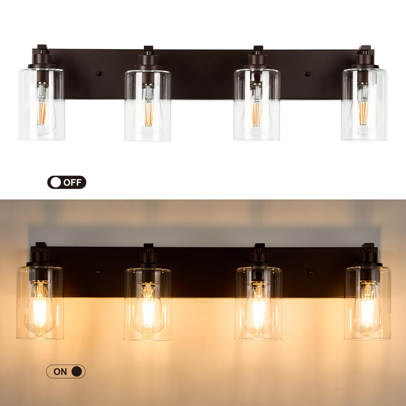 Alaislyc 4-Light Bathroom Light Fixtures Modern Orb Vanity Lights For Bathroom Lighting Fixtures Over Mirror With Clear Glass Shade For Cabinet Mirror Bedroom Hallway