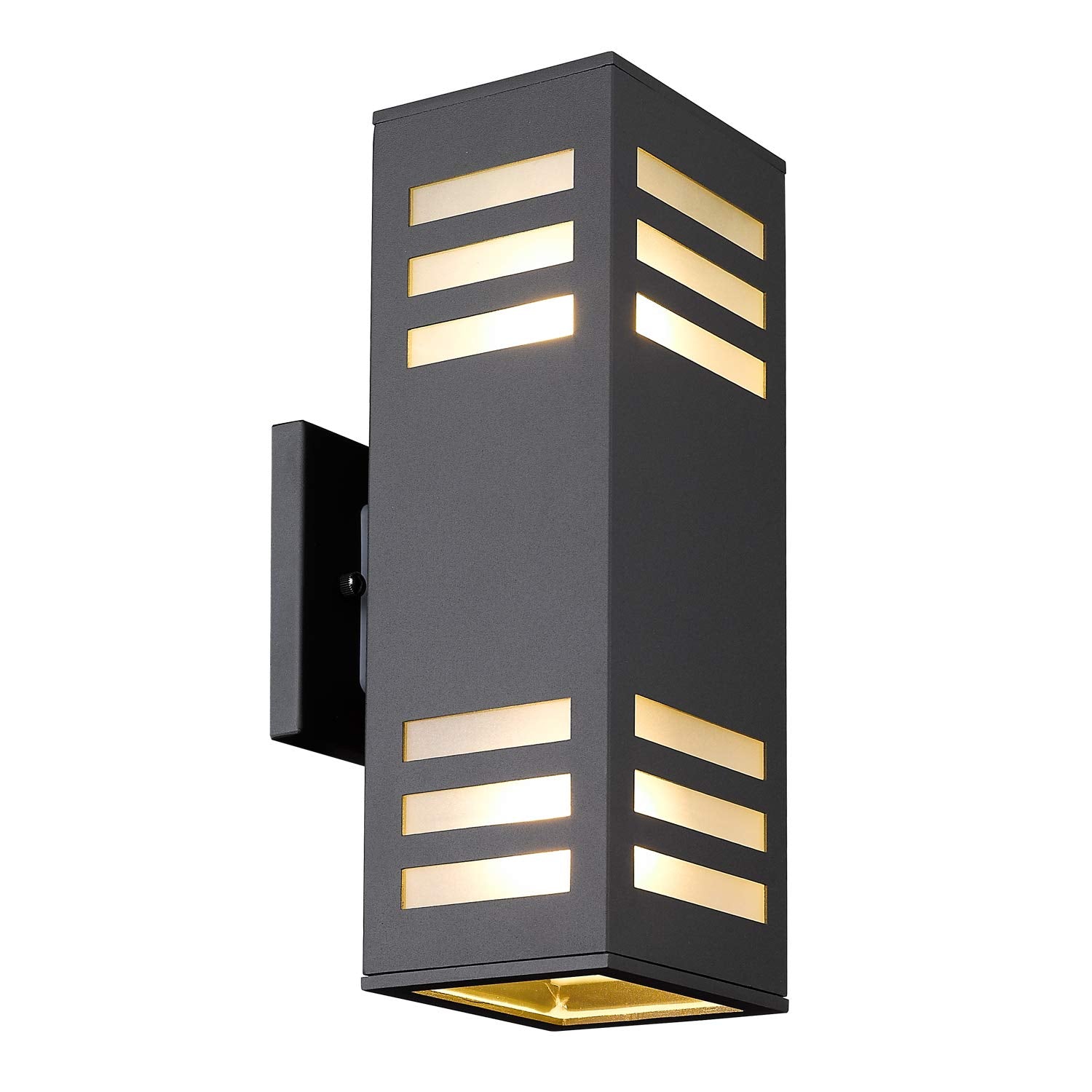 Harriet Modern Outdoor Wall Light - Waterproof Aluminum Up/Down Sconce, Black, Tempered Glass