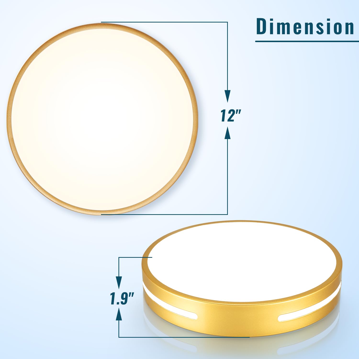 Wheatronic Gold LED Ceiling Light Fixture, 12" 24W Flush Mount, Metal, C1 Model, Perfect for Bathroom, Bedroom, Hallway