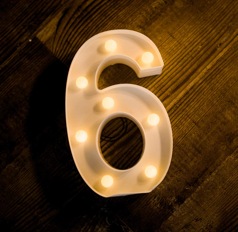 Foaky Decorative Led Light Up Number , Light Up Number Sign for Night Light Wedding Birthday Party Christmas Home Bar Decoration Number(6)