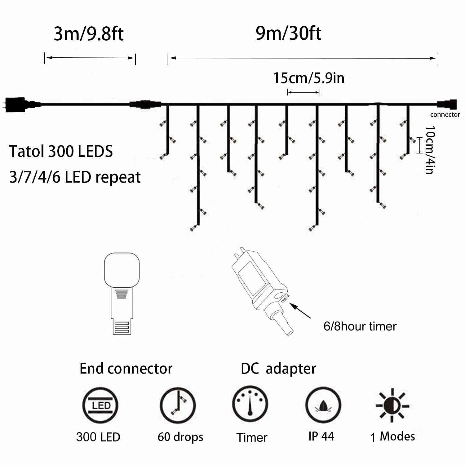 Led Icicle Style Lights,Icicle Lights With Twinkling Strobes,Sparkling Icicle Lights For Indoor Outdoor Eaves Christmas Wall Decorations (29.5Ft White Cable Icicle, Warm White + Cool White Strobe)