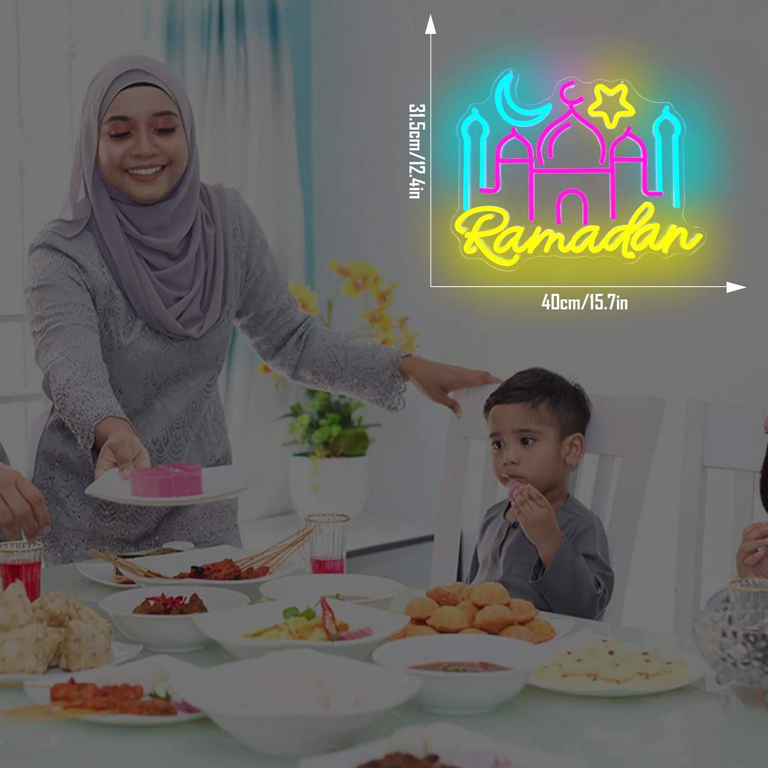 Ramadan Neon Sign Ramadan Decorations For Home Dimmable Neon Lights Mosque Led Sign Muslim Islamic Wall Decor Light Up Sign Ramadan Gifts For Kids Women