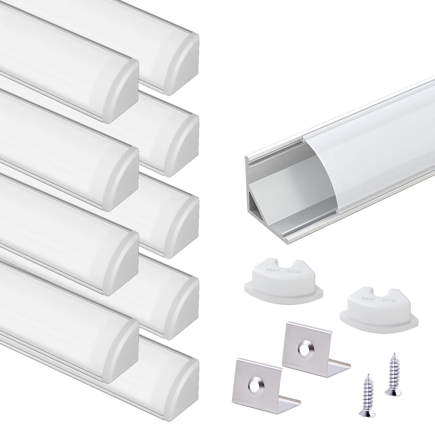 VST LED Channel System 3.3ft with Milky Cover, End Caps & Clips, Silver & Milky Finish