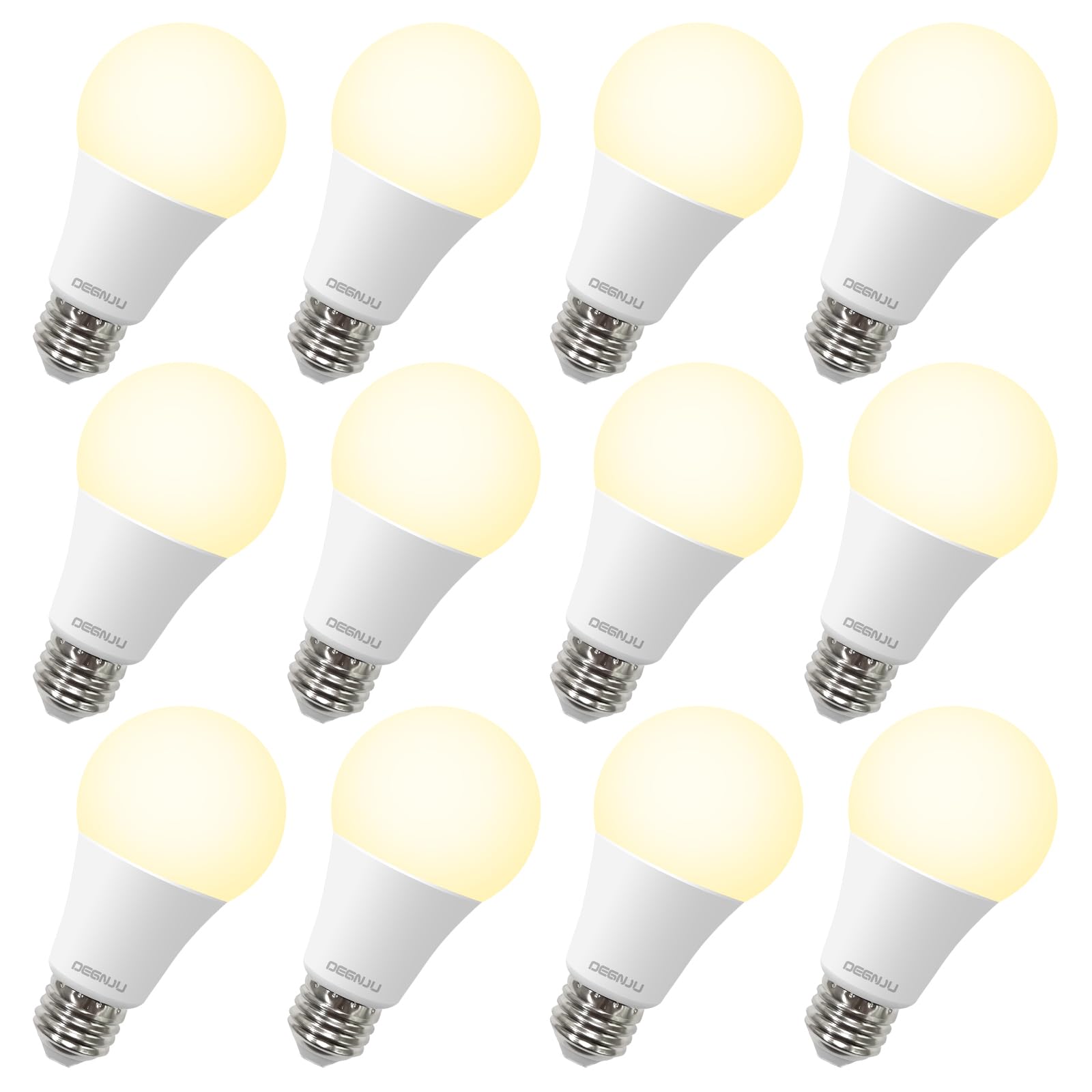 DEGNJU A19 LED Light Bulbs 100W Equivalent 2700K Warm White 1500 Lumens E26 Base 12 Pack Soft White