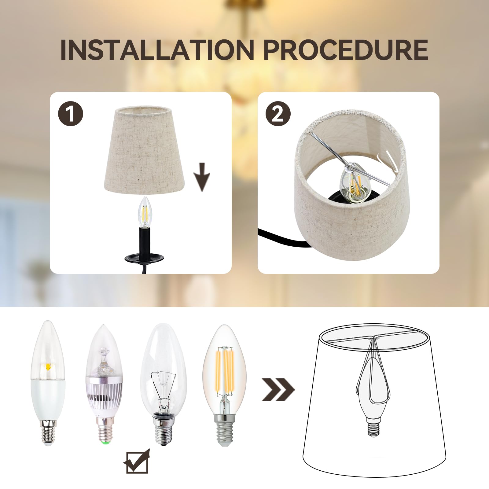 Tsnamay 6Pcs Handmade Chandelier Shades,Linen Clip On Chandelier Lamp Shades,Small Lamp Shades Set Of 6 For Chandelier Lampshade,Cross Linen