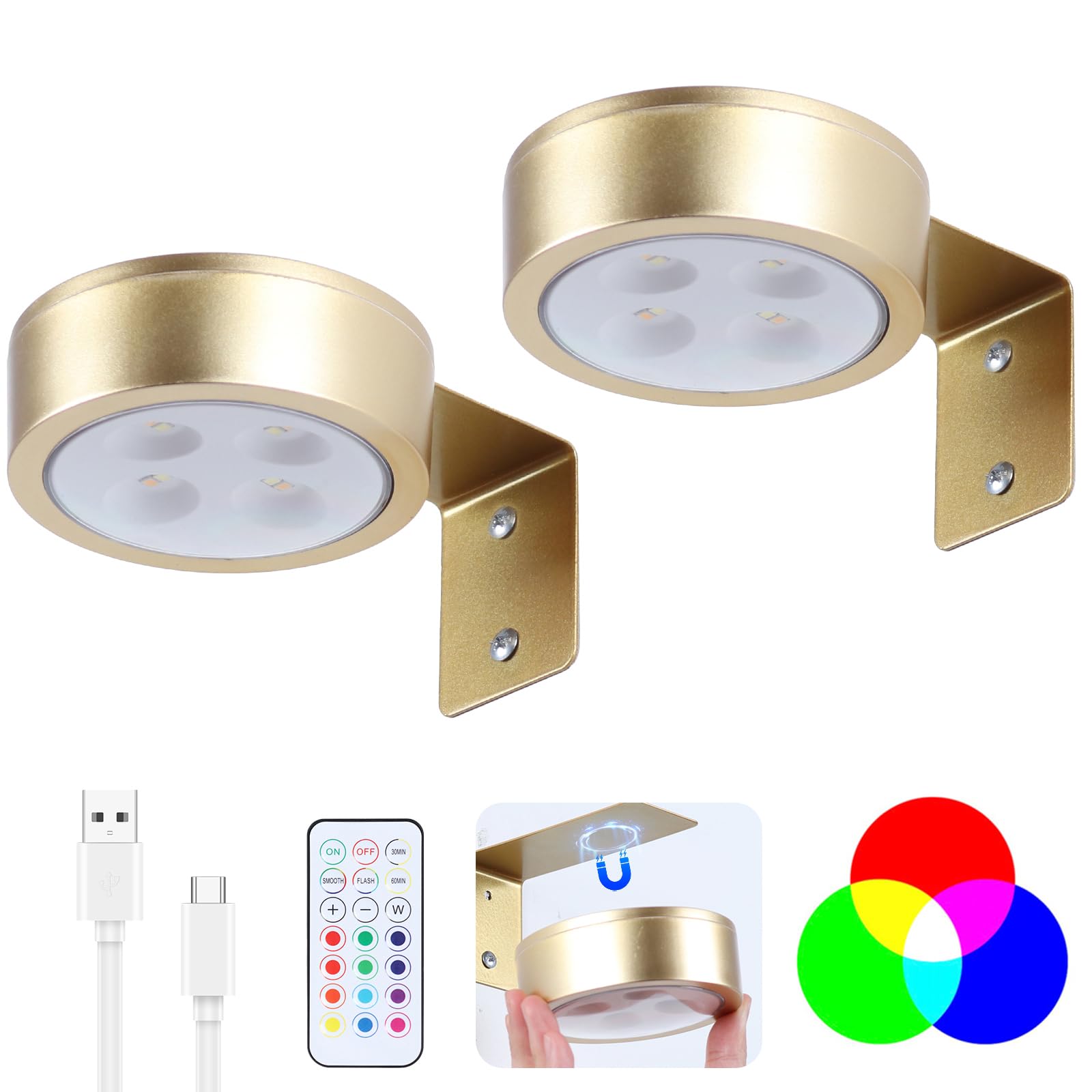 2 Pack Wireless Picture Lights for Wall,Rechargeable Picture Light Battery Operated with Remote,Dimmable Painting Light for Art 