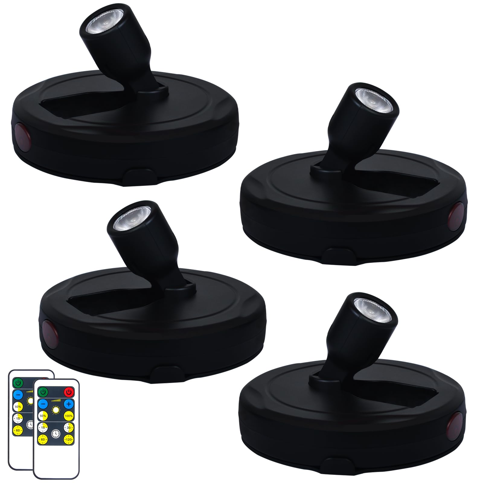 HAMVIDNE Wireless LED Spotlight, Battery Powered Picture Lights, Uplighting Indoor, Puck Lights with Remote, Plant Spot Lights for Wall Art Display Dartboard Painting Artwork Accent Closet-4Pack