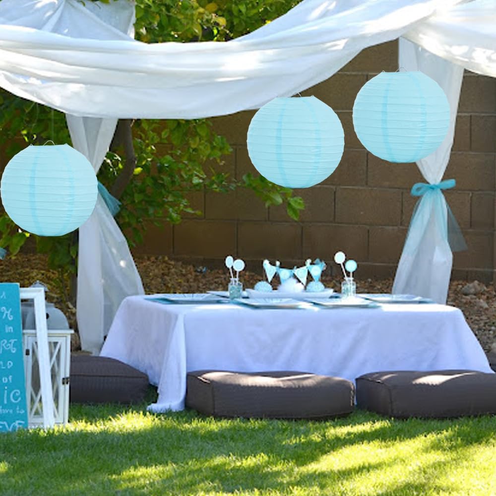 Beishida 12-Inch Light Blue Round Paper Lanterns Decorative Hanging Asia Chinese Japanese Paper Lanterns Lamp For Birthday Weddi
