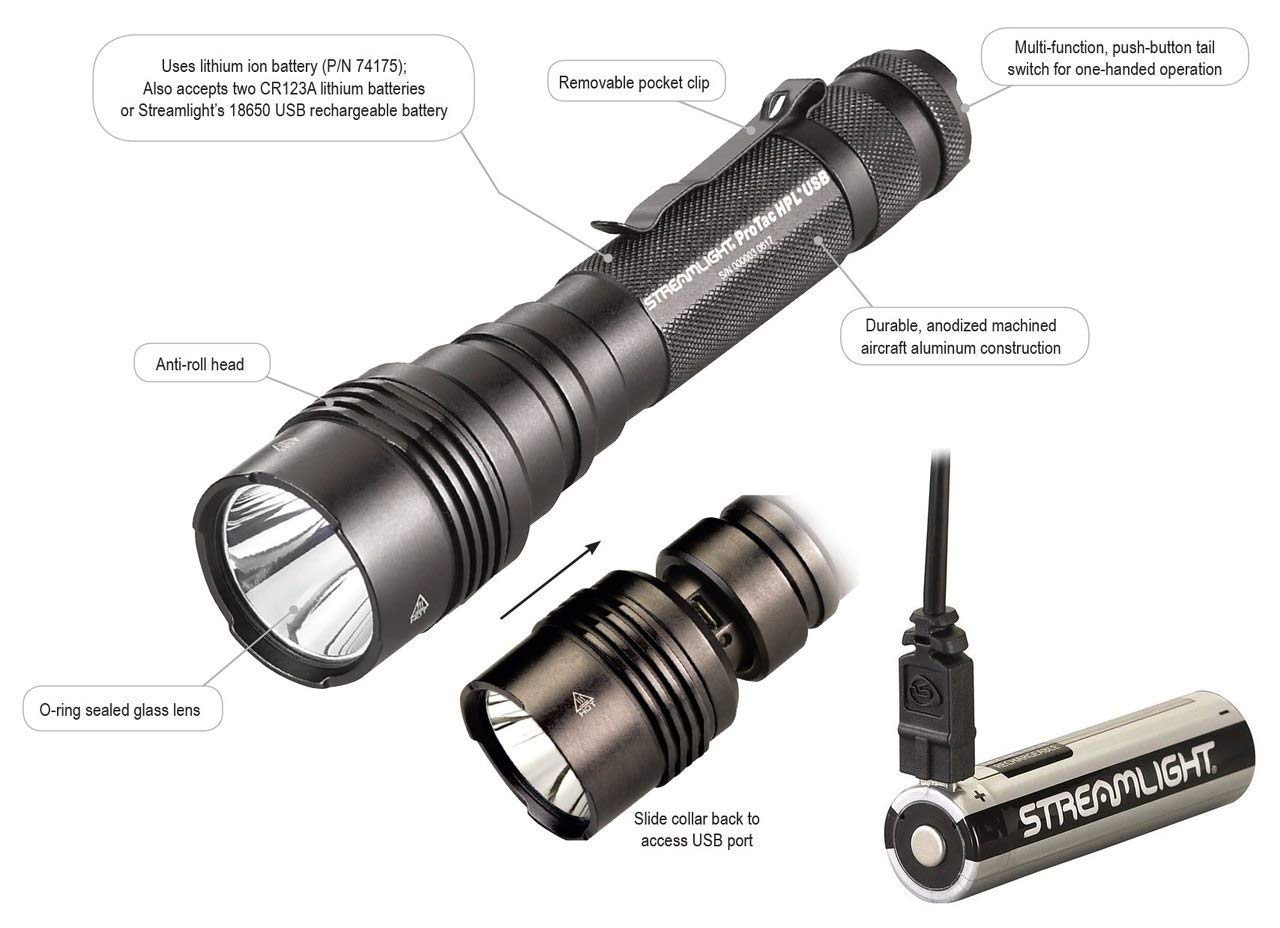 Streamlight 88076 Protac Hpl Usb Flashlight - Super Bright, Tactical Long-Range Flashlight With 1000 Lumens