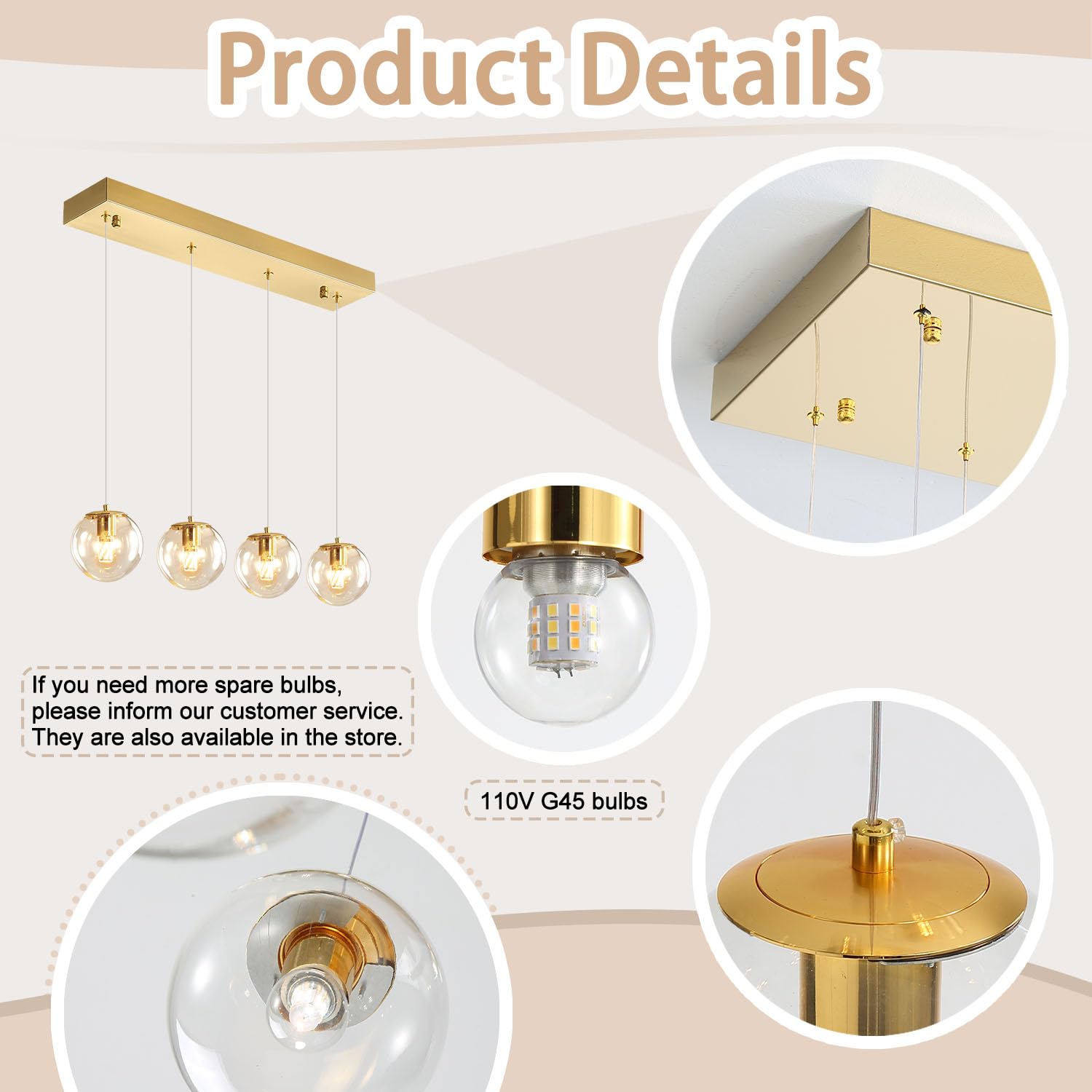 Ykolupty Chandeliers For Dining Room Gold Dining Room Lights Fixture Over Table Glass Globe Pendant Lights Kitchen Island Adjust