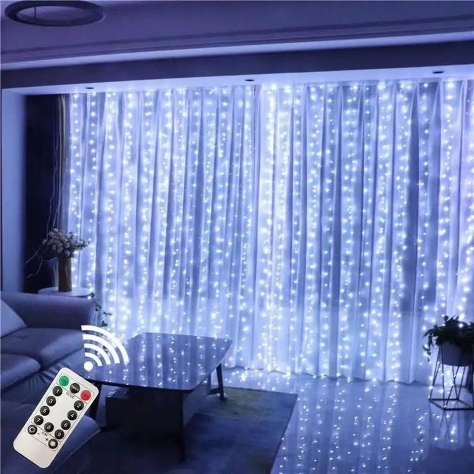 100 Led White Curtain Light For Party/Wedding/Festival/Christmas,Window Blinking String Light For Bedroom/Living Room,Usb Plug W